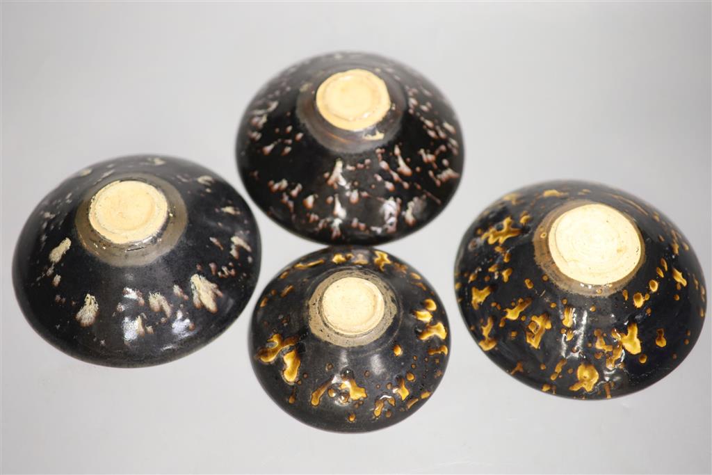 Four Chinese splash glaze bowls, diameter 16cm